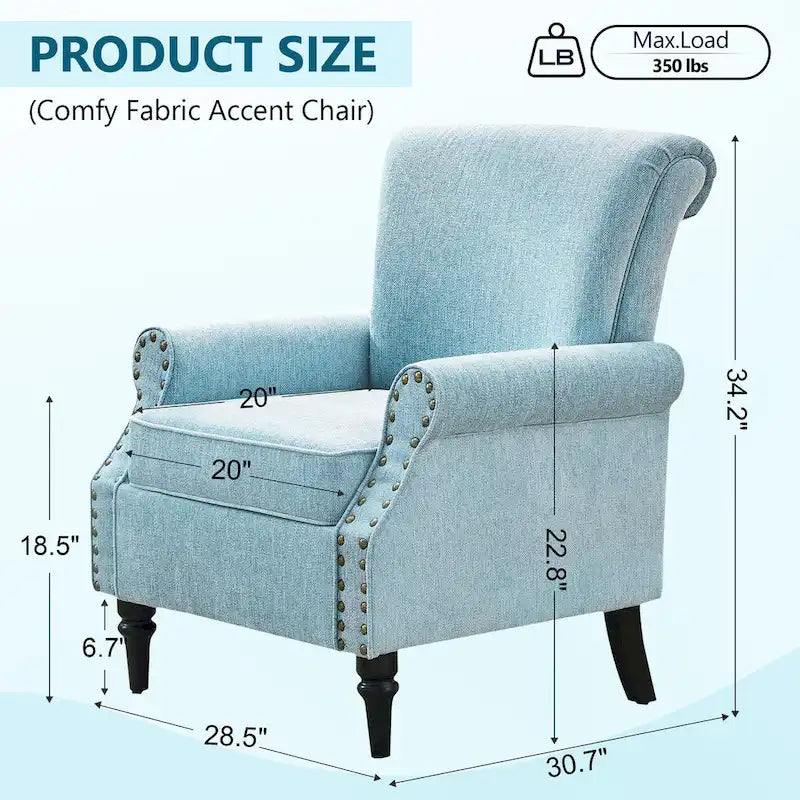 Mid-Century Wingback Accent Armchair Nailhead Trim Polyester Solid Wood Legs