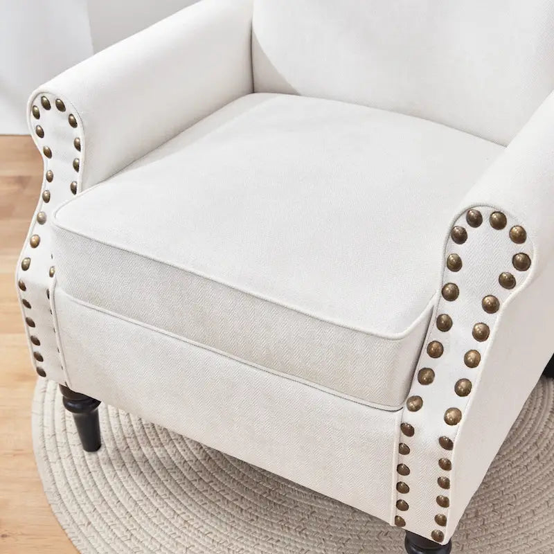Mid-Century Wingback Accent Armchair Nailhead Trim Polyester Solid Wood Legs
