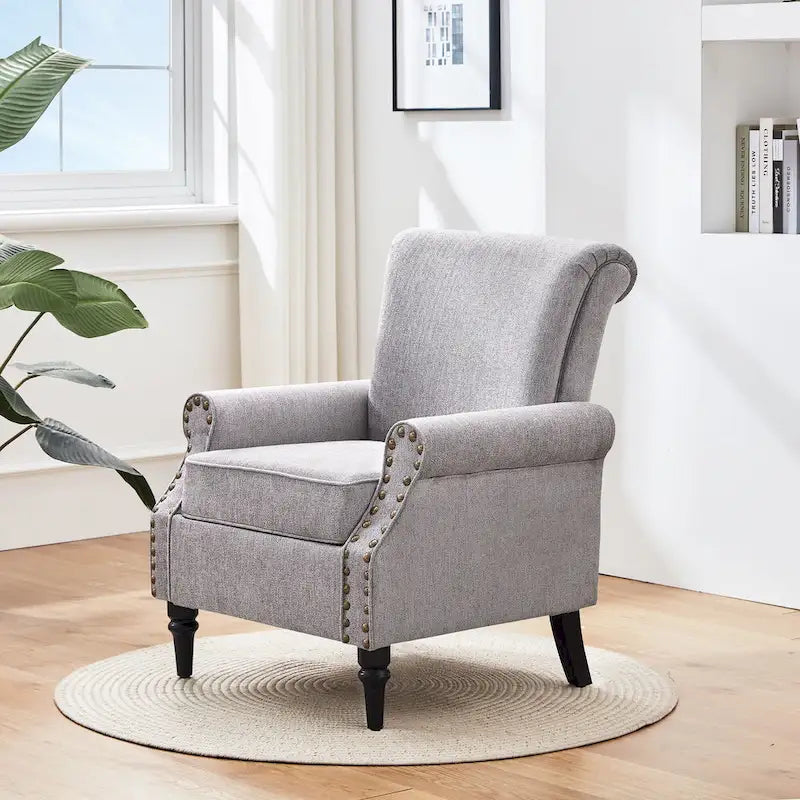 Mid-Century Wingback Accent Armchair Nailhead Trim Polyester Solid Wood Legs