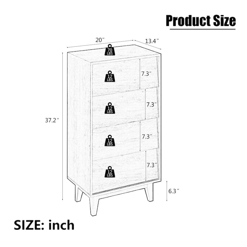 4 Drawer Tall Dresser Chest Bevel Push Open MDF Solid Wood Legs Brown Black