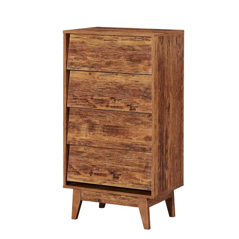 4 Drawer Tall Dresser Chest Bevel Push Open MDF Solid Wood Legs Brown Black