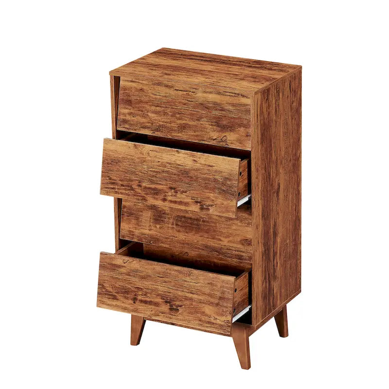 4 Drawer Tall Dresser Chest Bevel Push Open MDF Solid Wood Legs Brown Black